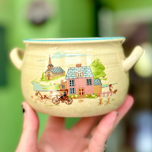 Other - Vintage Cottagecore Farmhouse Barn Village Country Kitchen Bowl With Handles